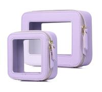Pinkmik Bolsa de maquillaje transparente impermeable para viaje para cosméticos y artículos de tocador, organizador de bolso para mujer y bolsa transparente para coche con cremallera, X/Morado,
