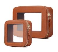 Pinkmik Bolsa de maquillaje transparente impermeable para viaje para cosméticos y artículos de tocador, organizador de bolso para mujer y bolsa transparente para coche con cremallera, X/marrón,