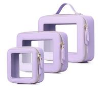 Pinkmik Bolsa de maquillaje transparente impermeable para viaje para cosméticos y artículos de tocador, organizador de bolso para mujer y bolsa transparente para coche con cremallera, X/Morado,