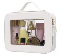 Pinkmik Bolsa de maquillaje transparente para mujer, impermeable, para viajes, cosméticos y artículos de tocador, bolsa de maquillaje portátil transparente con cremallera (blanco, L)