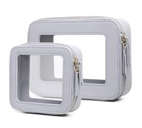 Pinkmik Bolsa de maquillaje transparente para viaje para cosméticos y artículos de tocador, bolsa de brochas y bolsa transparente para coche con cremallera (F/gris, M + MINI), F/Gris, M+MINI, Bolsa de