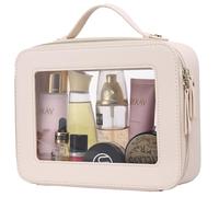 Pinkmik Bolsa de maquillaje transparente para viaje, para cosméticos y artículos de tocador, bolsa de brochas y bolsa transparente para coche con cremallera, M/beige, L, Bolsa de maquillaje