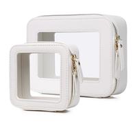 Pinkmik Bolsa de maquillaje transparente para viaje para cosméticos y artículos de tocador, bolsa transparente para coche con cremallera, F/Blanco, M+MINI, Bolsa de maquillaje transparente