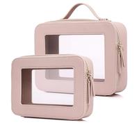 Pinkmik Bolsa de maquillaje transparente para viaje, portátil, transparente, bolsa de cosméticos transparente para viaje, bolsa de maquillaje para coche, con cremallera para mujer, R/Rosa, M+L, Bolsa