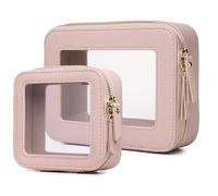 Pinkmik Bolsa de maquillaje transparente para viaje, portátil, transparente, bolsa de cosméticos transparente para viaje, bolsa de maquillaje para coche, con cremallera para mujer, F/Rosa, M+MINI,