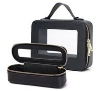 Pinkmik Bolsa de maquillaje transparente para viaje, portátil, transparente, bolsa de cosméticos transparente para viaje, bolsa de maquillaje para coche con cremallera para mujer, G/Negro, L+Slim,