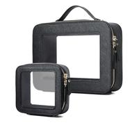 Pinkmik Bolsa de maquillaje transparente portátil para brochas de viaje, neceser de maquillaje transparente con cremallera para mujer, negro, (H/Black), L+MINI, Bolsa de maquillaje transparente