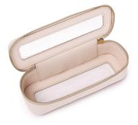 Pinkmik Bolsa de maquillaje transparente portátil para cosméticos y artículos de aseo, bolsa de maquillaje pequeña con cremallera y organizador para mujer, G/Beige, Delgado, Bolsa transparente para