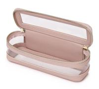 Pinkmik Bolsa de maquillaje transparente portátil para cosméticos y artículos de aseo, bolsa de maquillaje pequeña con cremallera y organizador para mujer, E/Rosa, Delgado, Bolsa transparente para