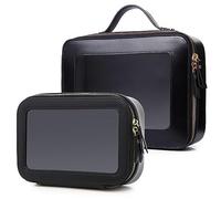 Pinkmik Bolsa de maquillaje transparente portátil transparente para cosméticos, bolsa de maquillaje transparente para coche, con cremallera, para mujer, N/negro, M + L, bolsa de maquillaje