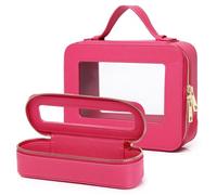 Pinkmik - Bolsa de maquillaje transparente transparente de viaje portátil transparente para cosméticos de viaje, bolsa de maquillaje transparente para coche con cierre para mujer, G/Fuxia, L+Slim,