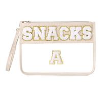 Pinkmik Bolsa transparente de felpilla con cremallera para viajes, bolsa de aperitivos transparente con letras para maquillaje para mujer, Snacks-A, Bolsa de chenilla transparente con cremallera