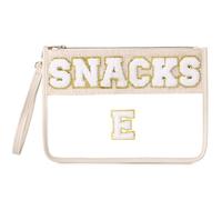 Pinkmik Bolsa transparente de felpilla con cremallera para viajes, bolsa de aperitivos transparente con letras para maquillaje para mujer, Snacks-E, Bolsa de chenilla transparente con cremallera