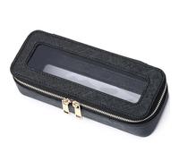 Pinkmik Estuche transparente para brochas de maquillaje y artículos de aseo, bolsa de maquillaje pequeña con cremallera, organizador de coche, bolsa esencial para mujer, Negro -, Delgado, Estuche