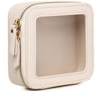 Pinkmik Estuche transparente para brochas de maquillaje y artículos de aseo, bolsa de maquillaje pequeña con cremallera, organizador de coche, bolsa esencial para mujer, Beige, Delgado, Estuche