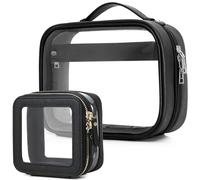 Pinkmik Juego de neceser de maquillaje de viaje, portátil, transparente, para cosméticos, artículos de aseo personal, organizador y artículos esenciales para el automóvil con cremallera (negro, L +
