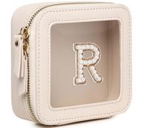 Pinkmik Mini bolsa de maquillaje transparente personalizada con inicial, estuche de maquillaje pequeño y bolsa de aseo personal, regalo de cumpleaños para mujeres, R, Mini/Beige, Mini estuche de