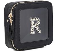 Pinkmik Mini bolsa de maquillaje transparente personalizada con inicial, estuche de maquillaje pequeño y bolsa de aseo personal, regalo de cumpleaños para mujeres, R, Mini/Black, Mini estuche de