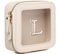 Pinkmik Mini bolsa de maquillaje transparente personalizada con inicial, estuche de maquillaje pequeño y bolsa de aseo personal, regalo de cumpleaños para mujeres, L, Mini/Beige, Mini estuche de