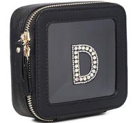 Pinkmik Mini bolsa de maquillaje transparente personalizada con inicial, estuche de maquillaje pequeño y bolsa de aseo personal, regalo de cumpleaños para mujeres, D, Mini/Black, Mini estuche de