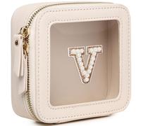 Pinkmik Mini bolsa de maquillaje transparente personalizada con inicial, estuche de maquillaje pequeño y bolsa de aseo personal, regalo de cumpleaños para mujeres, V, Mini/Beige, Mini estuche de