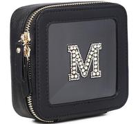 Pinkmik Mini bolsa de maquillaje transparente personalizada con inicial, estuche de maquillaje pequeño y bolsa de aseo personal, regalo de cumpleaños para mujeres, M, Mini/Black, Mini estuche de