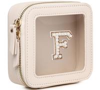 Pinkmik Mini bolsa de maquillaje transparente personalizada con inicial, estuche de maquillaje pequeño y bolsa de aseo personal, regalo de cumpleaños para mujeres, F, Mini/Beige, Mini estuche de