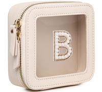 Pinkmik Mini bolsa de maquillaje transparente personalizada con inicial, estuche de maquillaje pequeño y bolsa de aseo personal, regalo de cumpleaños para mujeres, B, Mini/Beige, Mini estuche de