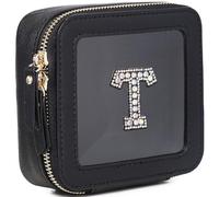 Pinkmik Mini bolsa de maquillaje transparente personalizada con inicial, estuche de maquillaje pequeño y bolsa de aseo personal, regalo de cumpleaños para mujeres, T, Mini/Black, Mini estuche de
