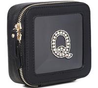 Pinkmik Mini bolsa de maquillaje transparente personalizada con inicial, estuche de maquillaje pequeño y bolsa de aseo personal, regalo de cumpleaños para mujeres, Q, Mini/Black, Mini estuche de