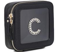 Pinkmik Mini bolsa de maquillaje transparente personalizada con inicial, estuche de maquillaje pequeño y bolsa de aseo personal, regalo de cumpleaños para mujeres, C, Mini/Black, Mini estuche de
