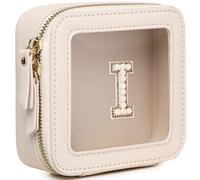 Pinkmik Mini bolsa de maquillaje transparente personalizada con inicial, estuche de maquillaje pequeño y bolsa de aseo personal, regalo de cumpleaños para mujeres, I, Mini/Beige, Mini estuche de