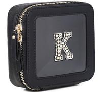 Pinkmik Mini bolsa de maquillaje transparente personalizada con inicial, estuche de maquillaje pequeño y bolsa de aseo personal, regalo de cumpleaños para mujeres, K, Mini/Black, Mini estuche de