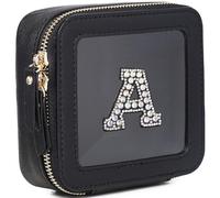 Pinkmik Mini bolsa de maquillaje transparente personalizada con inicial, estuche de maquillaje pequeño y bolsa de aseo personal, regalo de cumpleaños para mujeres, A, Mini/Black, Mini estuche de