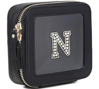 Pinkmik Mini bolsa de maquillaje transparente personalizada con inicial, estuche de maquillaje pequeño y bolsa de aseo personal, regalo de cumpleaños para mujeres, N, Mini/Black, Mini estuche de