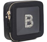 Pinkmik Mini bolsa de maquillaje transparente personalizada con inicial, estuche de maquillaje pequeño y bolsa de aseo personal, regalo de cumpleaños para mujeres, B, Mini/Black, Mini estuche de