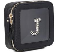 Pinkmik Mini bolsa de maquillaje transparente personalizada con inicial, estuche de maquillaje pequeño y bolsa de aseo personal, regalo de cumpleaños para mujeres, j, Mini/Black, Mini estuche de