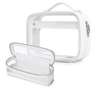 Pinkmik Neceser de viaje transparente aprobado por la TSA, bolsa de maquillaje de viaje con cremallera para mujer, X/blanco, M+SLIM, Juego de artículos de tocador de viaje