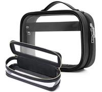 Pinkmik Neceser de viaje transparente aprobado por la TSA, bolsa de maquillaje de viaje con cremallera para mujer, X/Negro, M+SLIM, Juego de artículos de tocador de viaje