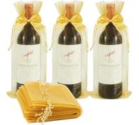 Pinkmiumiu Bolsas de vino de organza doradas, 20 bolsas de botella con cordón y lazo transparente, bolsas de regalo para boda, baby shower, Navidad, fiestas de vacaciones (14.3 x 6.1 pulgadas)