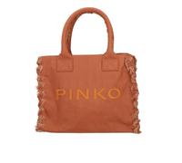 Pinko Bolsa Shopper Media Beach de lona con logotipo y detalles flecos Art. 106673A3A4, L08-Marrón