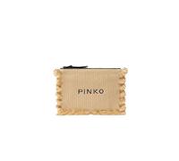 Pinko Bolso de rafia con flecos, color paja/negro, cierre de cremallera, estilo casual de playa, 30 x 20 x 2 cm