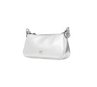 Pinko Bolso Half Moon Mini de piel laminada plateada, 24 x 12 x 6 cm, con asa strass y correa de cadena