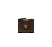 Pinko Cartera Mini de piel, marrón, multicompartimento con botón, 9,5 x 9 x 3 cm, 6 ranuras para tarjetas