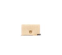 Pinko Click Soft Bolso bandolera de rafia trenzada, natural/negro, con logotipo Love Birds dorado, 22 x 12 x 3 cm