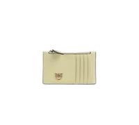 Pinko Linea Airone - Tarjetero para tarjetas de crédito, color amarillo vainilla, 100% piel, 13 x 8 x 0,3 cm, con cremallera central, 5 compartimentos para tarjetas