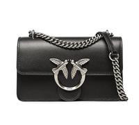 Pinko Love One Mini DC Vitello Seta, Bolsa Mujeres, Z99o_Negro-Old Silver, Talla única