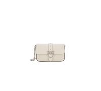 Pinko Love One Slouchy Baby Bolso bandolera de piel lisa blanca con logotipo golondrinas plateado, correa ajustable desmontable con cadena, 19 x 11 x 4 cm