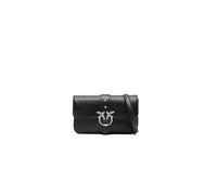 Pinko Love One Slouchy Baby Bolso bandolera de piel lisa negra con detalles plateados, 19 x 11 x 4 cm, correa ajustable