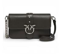 Pinko Love One Slouchy Baby Bolso bandolera de piel lisa negra con detalles plateados, 19 x 11 x 4 cm, correa ajustable